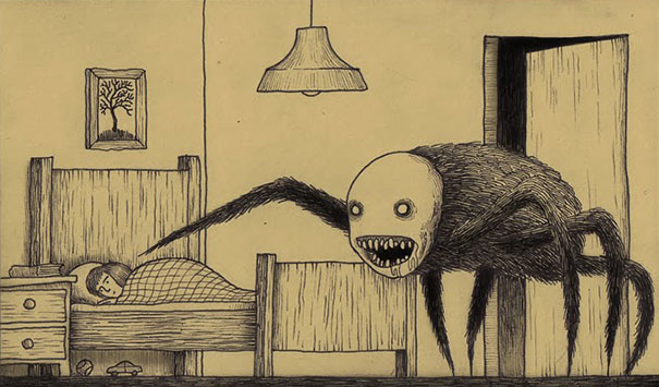Un artista che disegna i terribili mostri della nostra infanzia su dei post- it